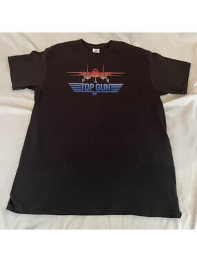 TOP GUN Movie Promo 2013 Black T-Shirt Logo Print Short Sleeve Mens Large